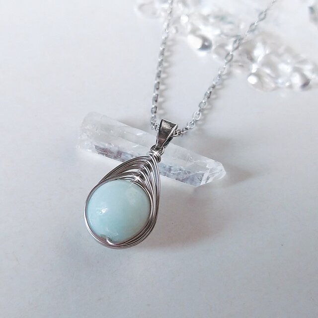 【天然石】アマゾナイトのサージカルステンレス ネックレス ペンダント