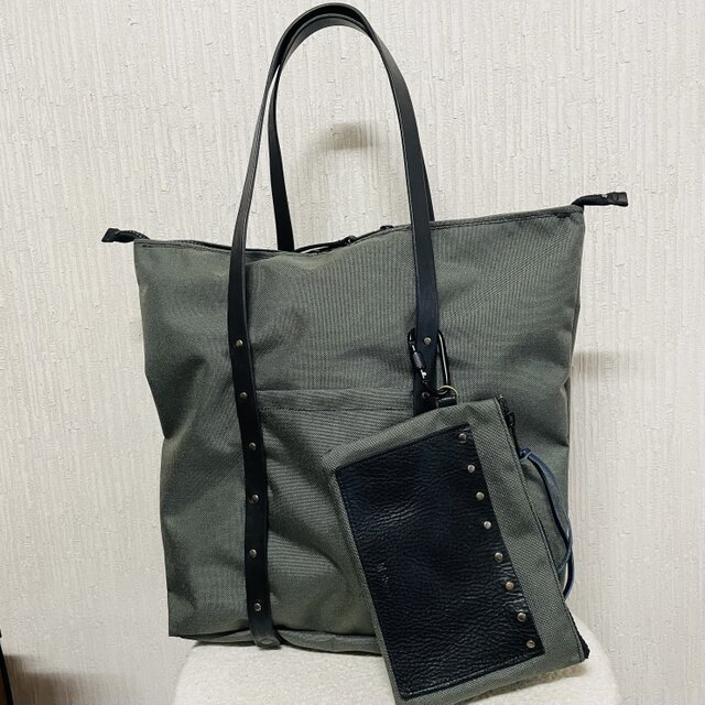 コーデュラナイロン肩掛けトートバッグ・ポーチ付き