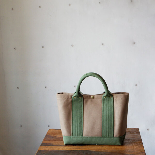 倉敷帆布のトート/横長◇classic◇モカ×モスグリーン