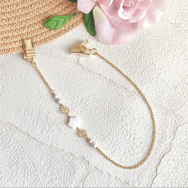 マザーオブパール フラワーモチーフG  帽子クリップ ハットクリップ