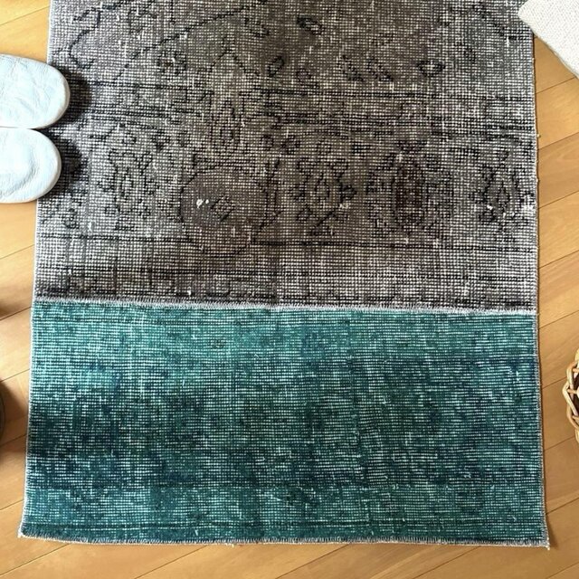 123×204 グレイオーバーダイ　フローラルボタニカル　トルコヴィンテージラグ 90×183 ピンクオーバーダイ ボタニカル トルコヴィンテージラグ