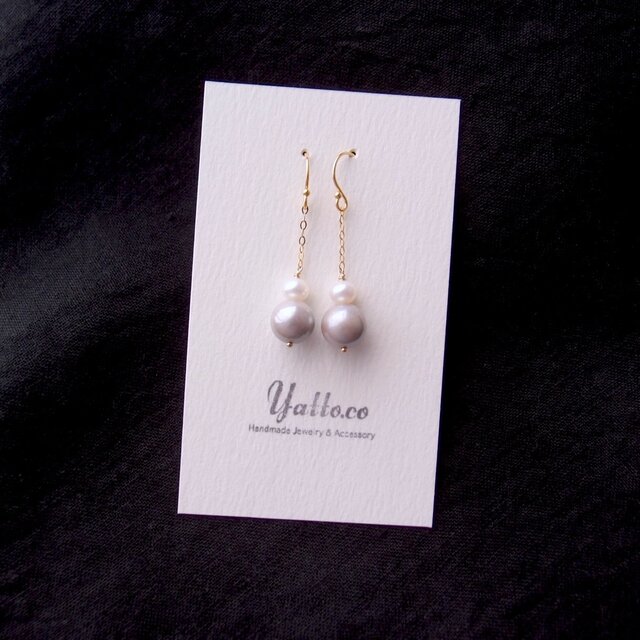 K14gf】Gray × White Pearl Earrings／バイカラー パールピアス