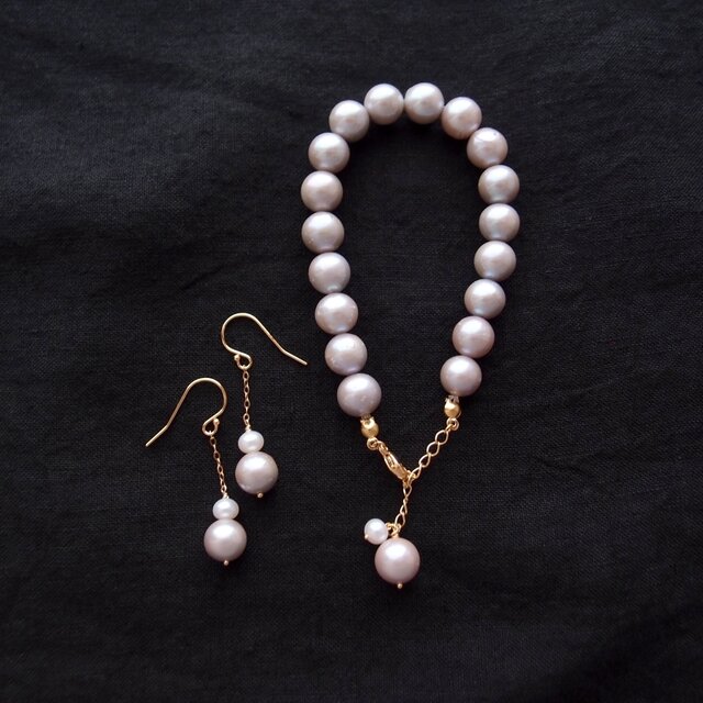 K14gf】Gray × White Pearl Earrings／バイカラー パールピアス