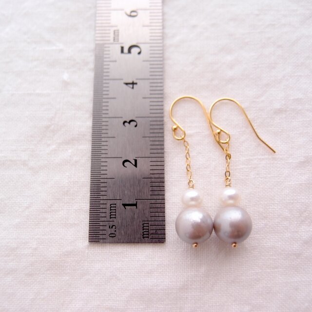 K14gf】Gray × White Pearl Earrings／バイカラー パールピアス