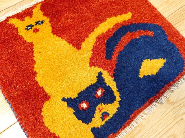 ペルシャ　ギャッベ　ミニマット　約40×40　ライオン　スフィンクス ペルシャ ギャッベ ミニマット 約40×40 ライオン スフィンクス