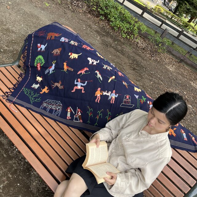 ミャンマー・チン族手刺繍布【ネイビー】Lot.2 | iichi 日々の暮らしを