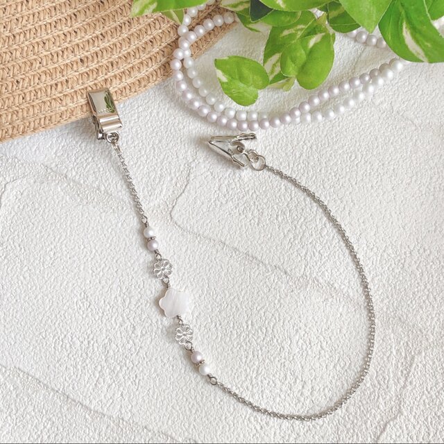 マザーオブパール フラワーモチーフS 帽子クリップ ハットクリップ