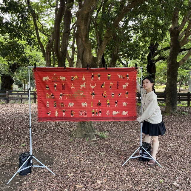 ミャンマー・チン族手刺繍布【レッド】Lot.2