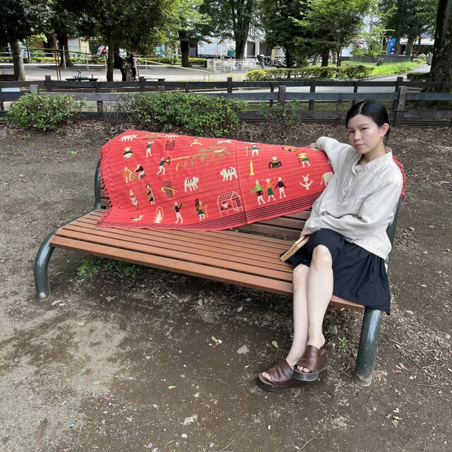 ミャンマー・チン族手刺繍布【レッド】Lot.2 | iichi 日々の暮らしを