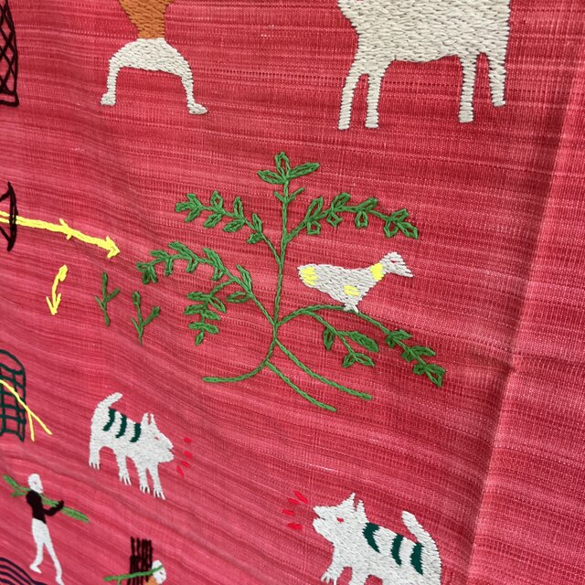 ミャンマー・チン族手刺繍布【レッド】Lot.2 | iichi 日々の暮らしを