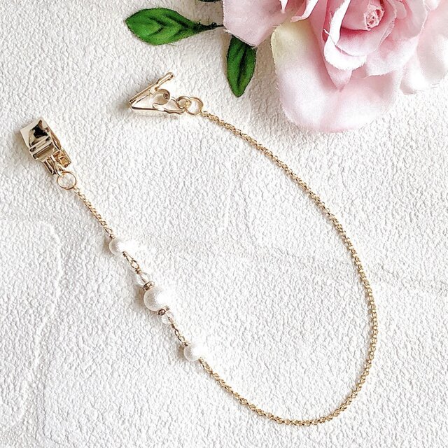 ホワイトパールビーズG ハットクリップ 帽子クリップ