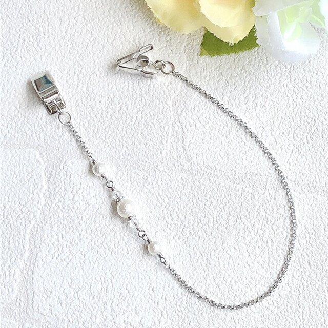 ホワイトパールビーズS 帽子クリップ ハットクリップ