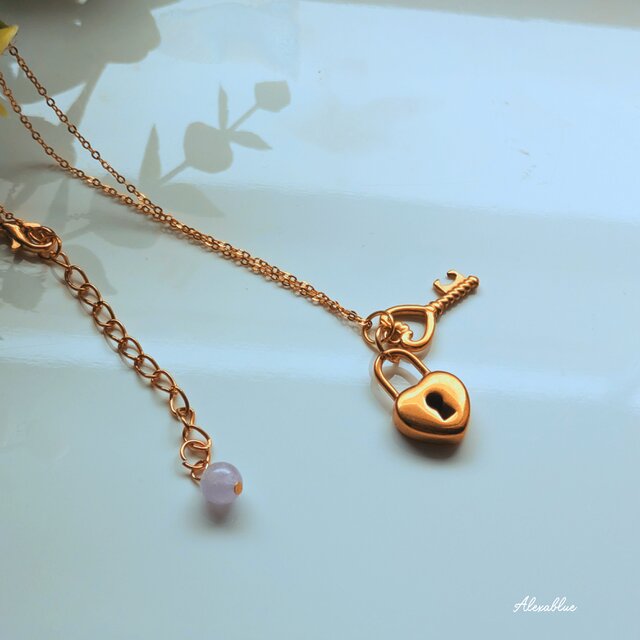 天然石付き】鍵ネックレス ハート ラベンダーアメジスト
