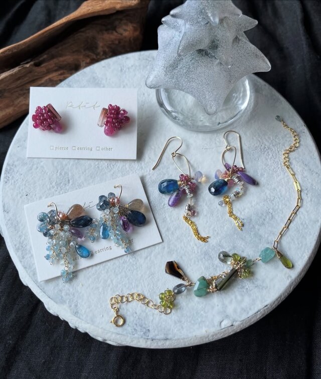 トルマリンクォーツ×ルビーピアス Green Tourmaline K18WGグリーン/ピンクトルマリンピアス (NO.127616