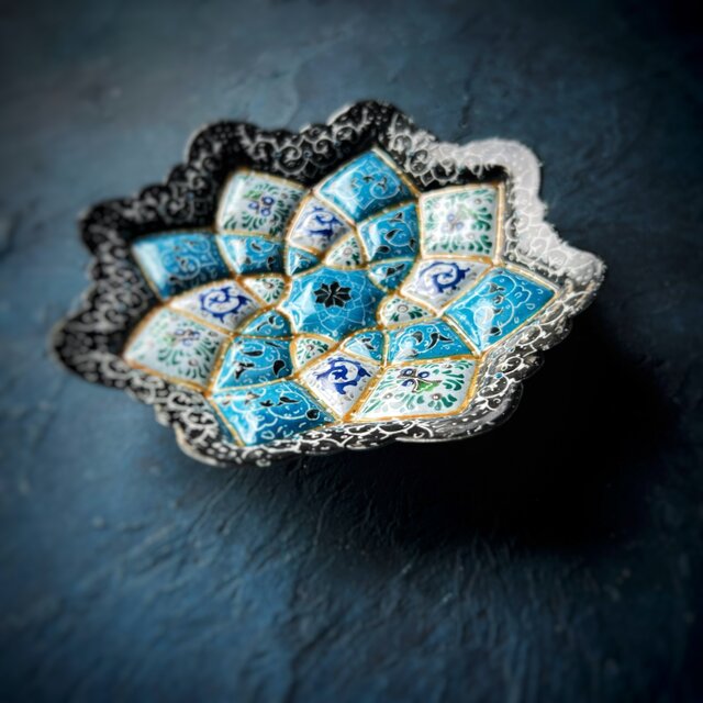 ペルシャのエナメル皿（ミーナーカーリー）飾り皿 アクセサリートレイ