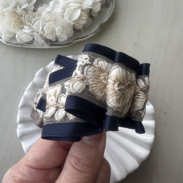 大人可愛いリボンロングポニーフック☆インド刺繍リボンLP6 bb15eaf89860368ea1febfb02f0121