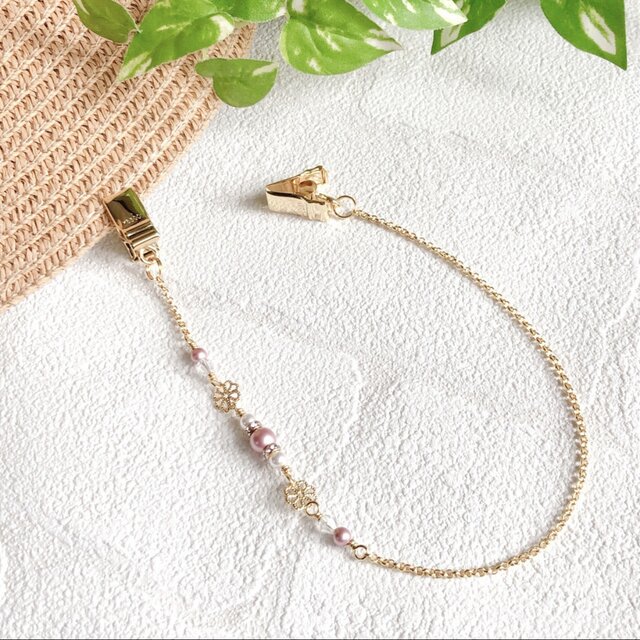 貴和クリスタルパール《パウダーローズ》帽子クリップ ハットクリップ