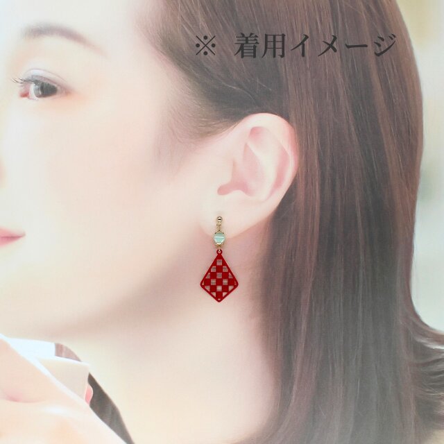 市松模様の大人和風ピアス】レッド 赤 イヤリング プチプラ