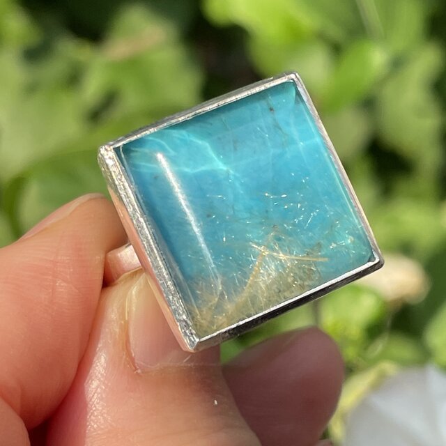 ルチルクォーツ × ターコイズ ダブレット石 SQカボション シルバー