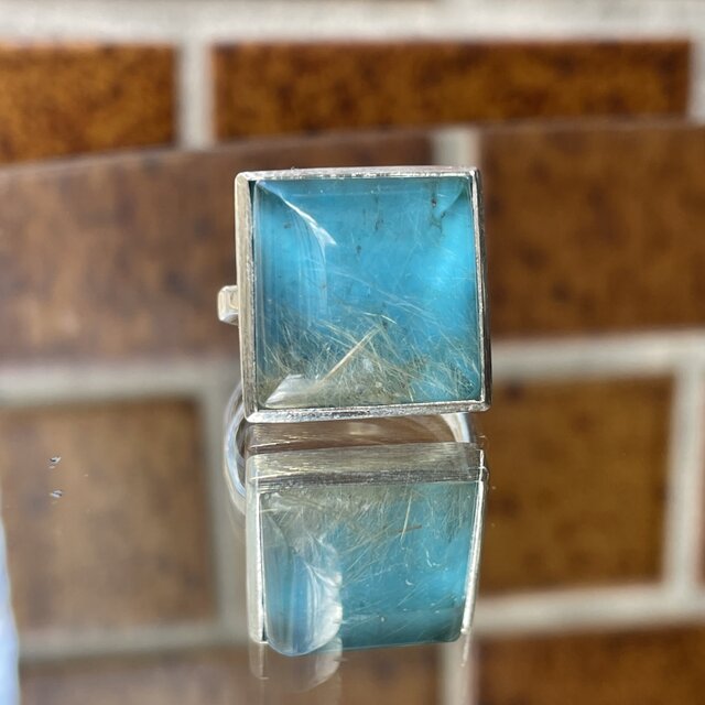 ルチルクォーツ × ターコイズ ダブレット石 SQカボション シルバー