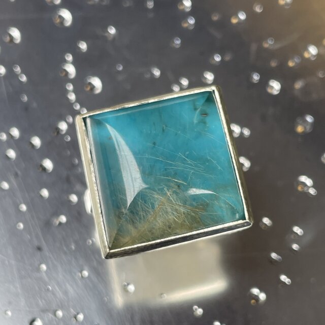 ルチルクォーツ × ターコイズ ダブレット石 SQカボション シルバー