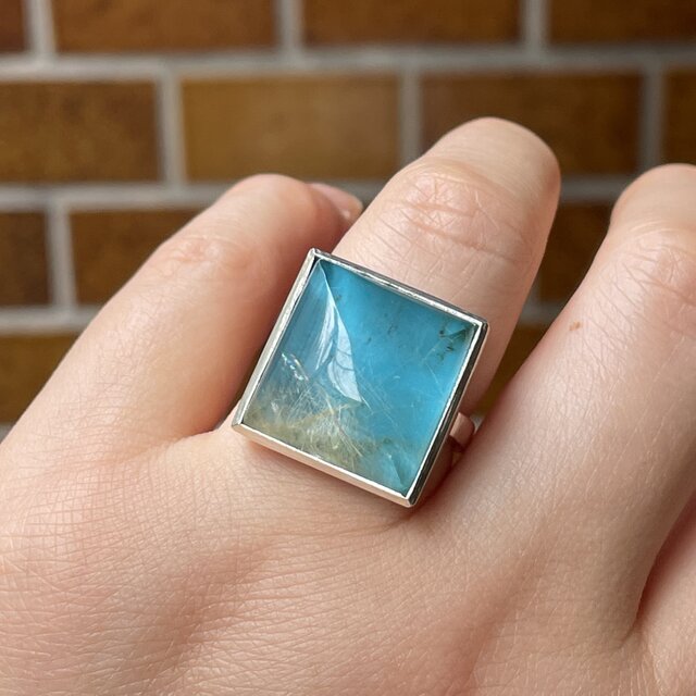 ターコイズ×ルチルクォーツ ダブレット ストーン リング シルバー 67 ターコイズ×ルチルクォーツ ダブレット ストーン リング シルバー 67