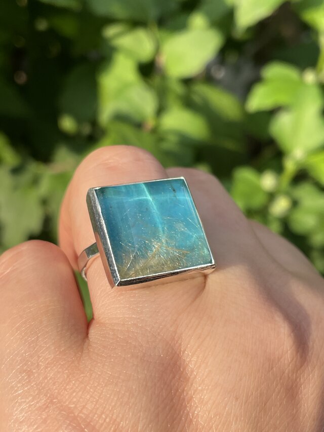 ルチルクォーツ × ターコイズ ダブレット石 SQカボション シルバー