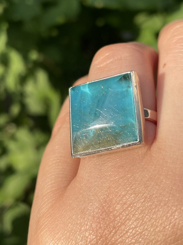 ルチルクォーツ × ターコイズ ダブレット石 SQカボション シルバー