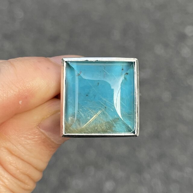 ターコイズ×ルチルクォーツ ダブレット ストーン リング シルバー 41 ターコイズ×ルチルクォーツ ダブレット ストーン リング シルバー 41