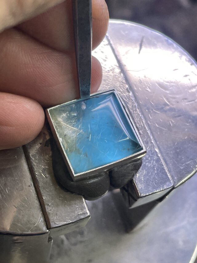 ルチルクォーツ × ターコイズ ダブレット石 SQカボション シルバー