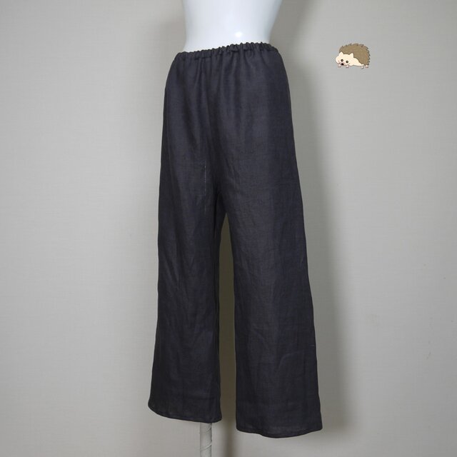 カラーリネン◆イージーパンツ　ストレート・ロング◆チャコール◆M・Ⅼ（中厚、リネン100％）