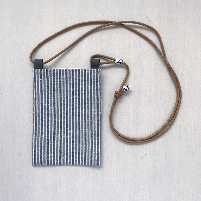 【1点もの】着物地のミニサコッシュ -三河木綿 水色系の縞  & 浴衣地 白地に「あすか」（ヴィンテージ） CRB376