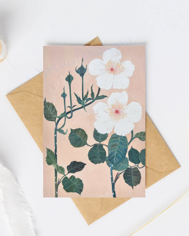 （20）白いバラ二輪　ポストカード　3枚セット