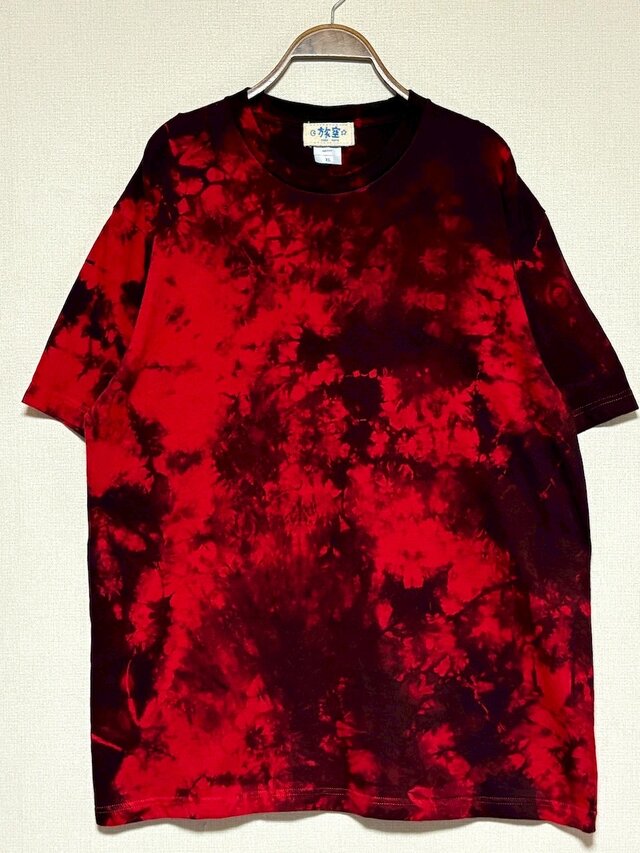 タイダイ Tシャツ XLサイズ ブラック×レッド ムラ染め Hippies Dye