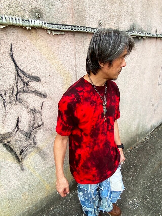 タイダイ Tシャツ XLサイズ ブラック×レッド ムラ染め Hippies Dye HD24-61