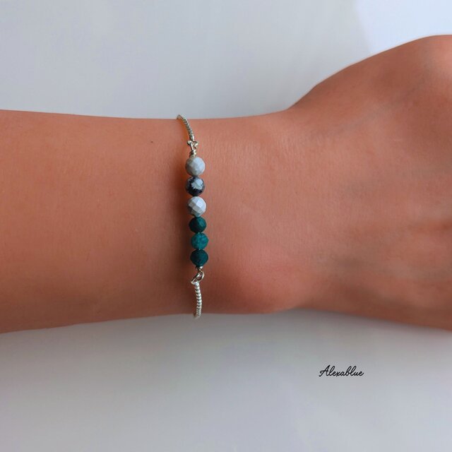 3way天然石ブレスレットセット／ターコイズ付きメンズライク2連