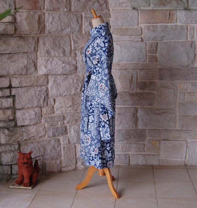 レトロクラシカル 英国貴族好みのシノワズリ柄 着物スリーブワンピース