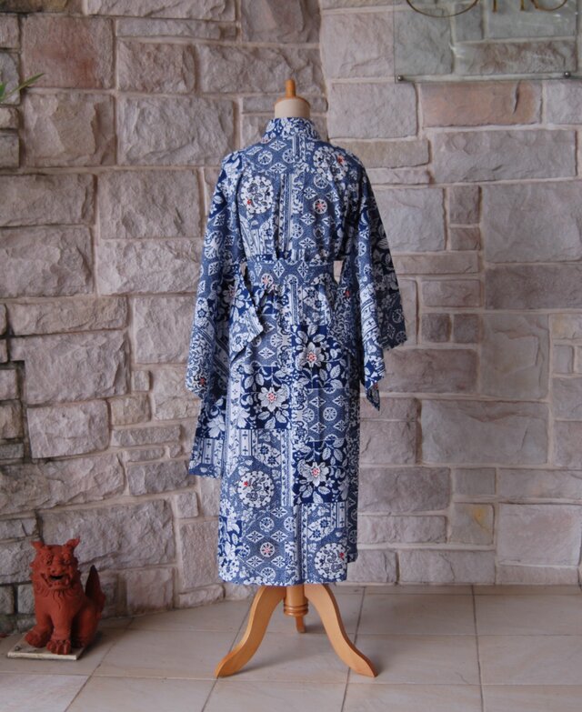 レトロクラシカル 英国貴族好みのシノワズリ柄 着物スリーブワンピース