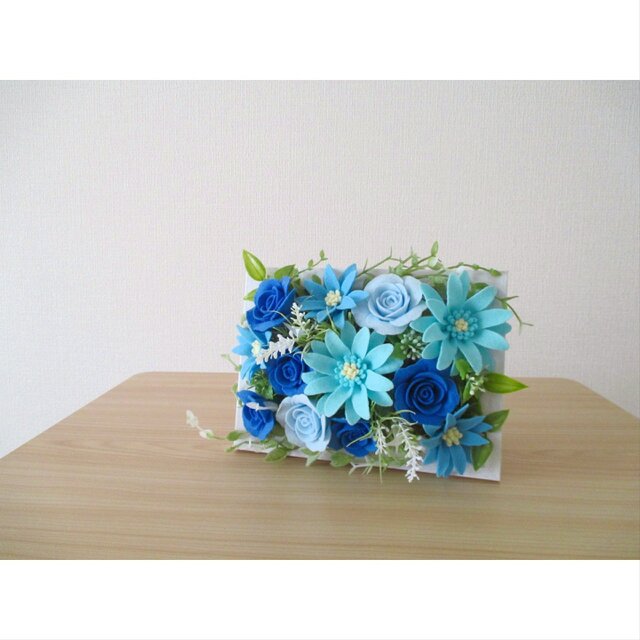 フェルトの花＊青花のフォトフレーム＊フェルトフラワー＊バラ