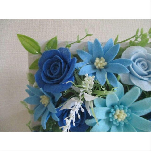 フェルトの花＊青花のフォトフレーム＊フェルトフラワー＊バラ