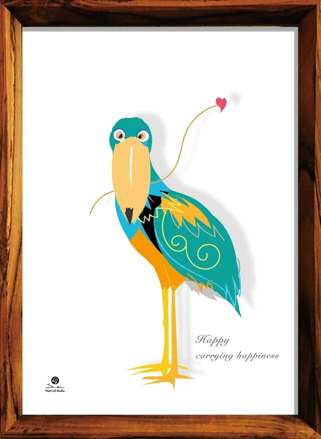 しあわせ運びます　鳥　ハシビロコウ　送料無料 　イラスト　A4〜A0　ポスター　アートポスター　ｍ-33-2