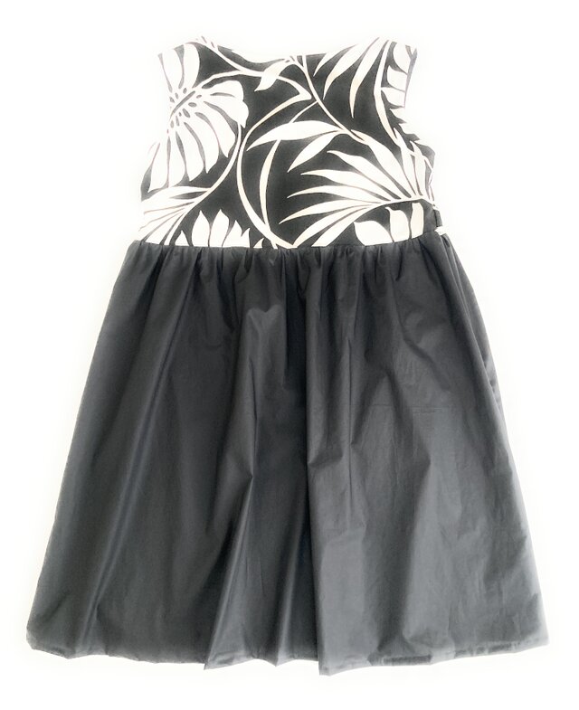 ハワイアン バイカラー・ワンピース モンステラ柄 ブラック S9