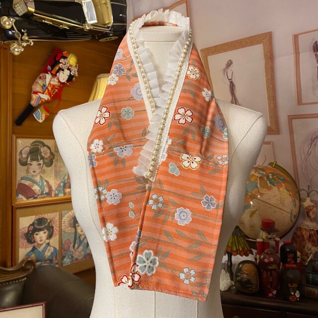 着物 リメイク 重ね衿 伊達襟｜パール＆フリル｜和洋折衷｜やわらかな