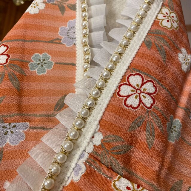 着物 リメイク 重ね衿 伊達襟｜パール＆フリル｜和洋折衷｜やわらかな