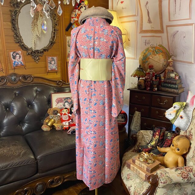 着物リメイク ロングワンピース ドレス 洗える 化繊 名古屋帯ベルト