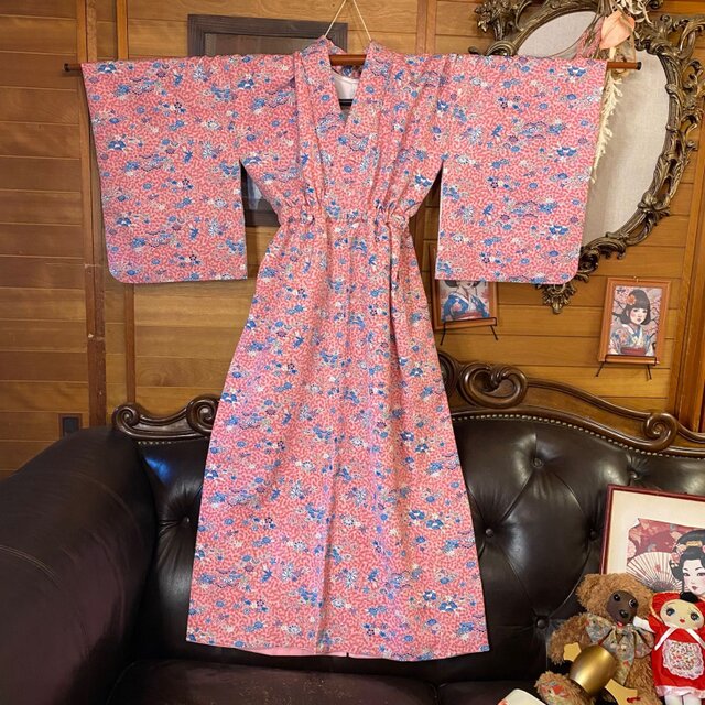 着物リメイク ロングワンピース ドレス 洗える 化繊 名古屋帯ベルト