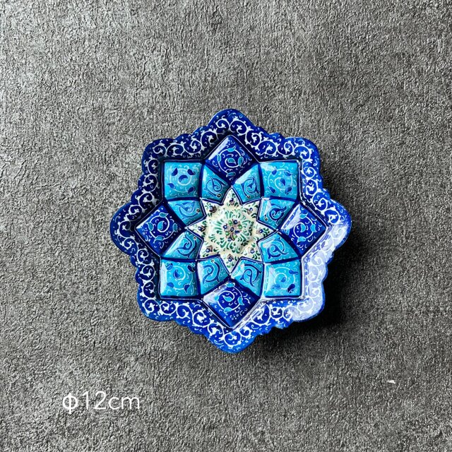 ペルシャのエナメル皿（ミーナーカーリー）飾り皿　アクセサリートレイ　香皿　Φ12ｃｍ【012-034】