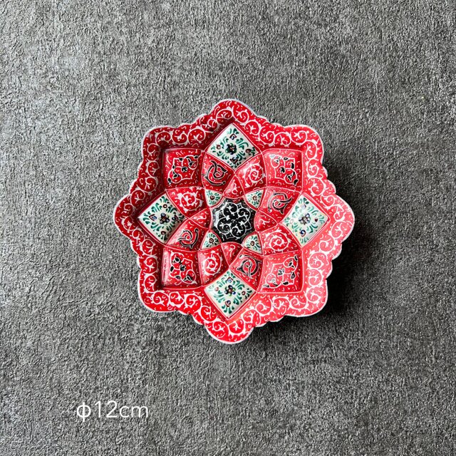 ペルシャのエナメル皿（ミーナーカーリー）飾り皿　アクセサリートレイ　香皿　Φ12ｃｍ【012-036】