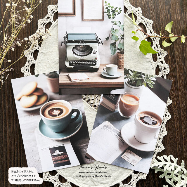 ポストカード 3枚》☘️珈琲とタイプライター｜ カフェ ラテアート