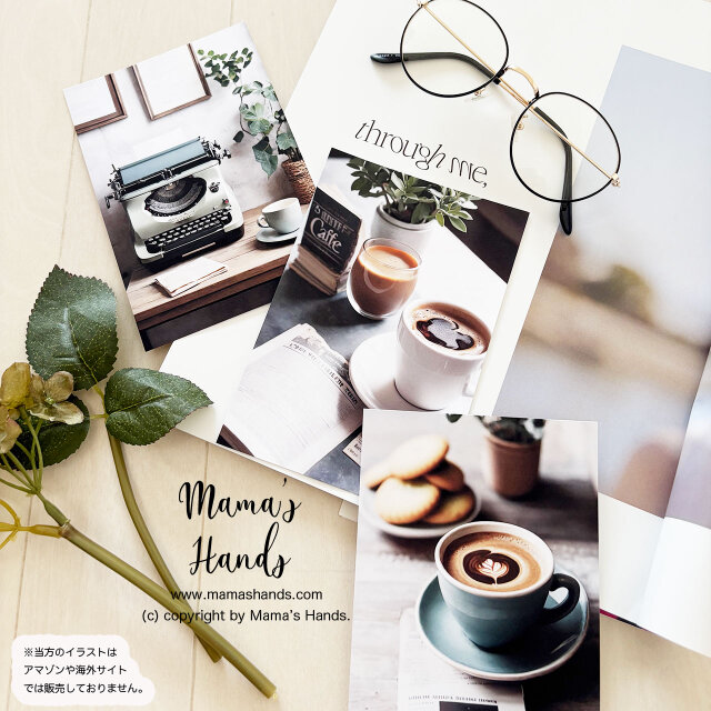 《ポストカード 3枚》☘️珈琲とタイプライター｜ カフェ ラテアート コーヒー アート  ハガキ  セット